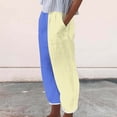 thumbnail image 2 of Olyvenn Women's Color Block Cotton Linen Pants, Wide Leg Casual Loose Summer Elastic Waist Lounge Palazzo Pants with Pockets Blue 12-14, 2 of 5