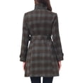 thumbnail image 3 of INSPIRE CHIC Women's Vintage Plaid Pea Coat Long Sleeve Stand Collar Belted Single Breasted XS Brown, 3 of 6