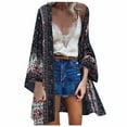 thumbnail image 3 of CAIXIA Womens Bohemian Print Loose Long Sleeve Cardigan, Lightweight Casual Beach Holiday Vacation Cover Up Top,Navy, 3 of 7