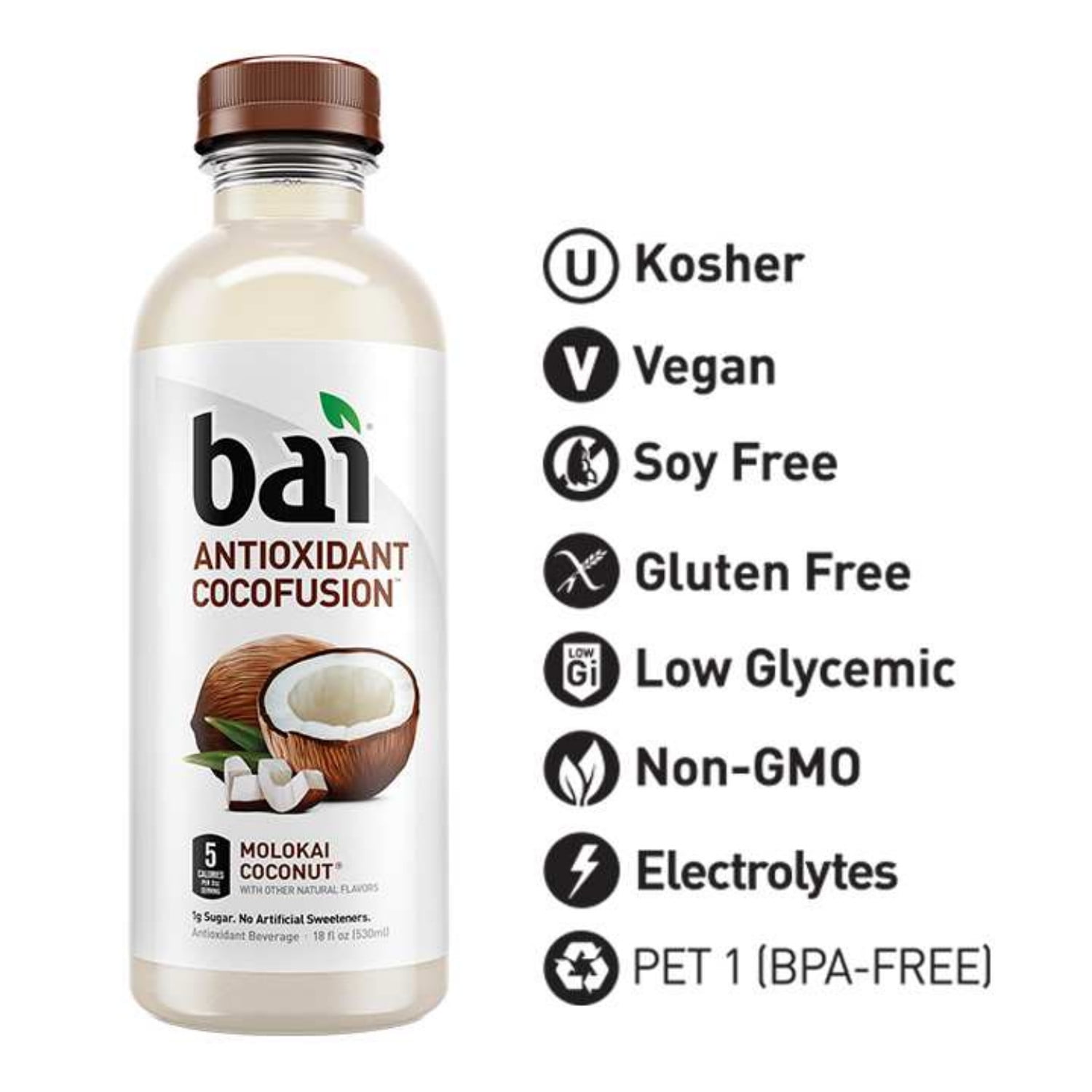 Bai Coconut Flavored Water, Molokai Coconut, Antioxidant Infused Drink