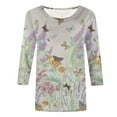 thumbnail image 4 of CHUANK T-Shirts pour Femmes à Manches Trois-Quarts, Coupe Ajustée à Motif Floral, T-Shirts Blancs, Chemises pour Femmes, Manches 3/4 au Coude, Col Rond, Chemises Décontractées pour Femmes, Liquidation, Blouses et Hauts Boho, Vert TG, 4 of 7