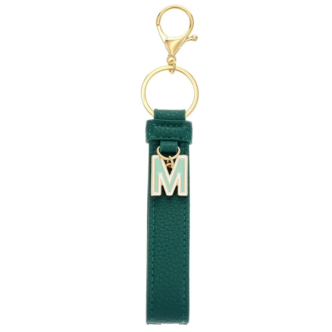 Time and Tru Faux Leather Initial "M" Monogram Keyring Clip, Green