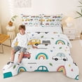 thumbnail image 2 of Castle Fairy Whimsical Car Truck Full Size Comforter Sets 3 Pieces for Toddlers, Rainbow Vehicle Bedding Sets for Bedroom, Yellow Red White, 2 of 6