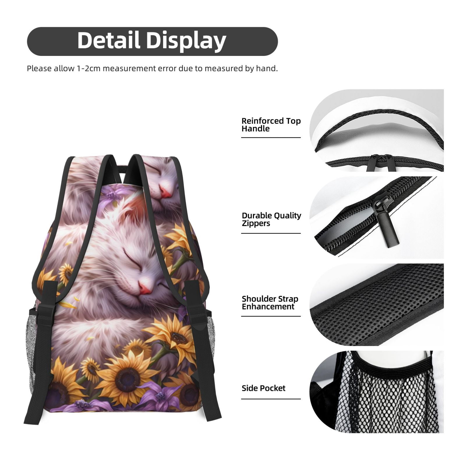 Xecao Warm Sunflower Sleeping Cat Travel Backpack: A spacious, stylish computer backpack ideal for men and women, perfect for college, school, or daily travels