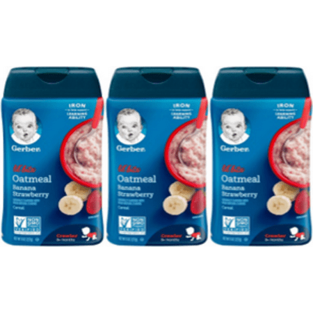 (3 Pack) GERBER LIL' BITS Oatmeal Banana Strawberry Baby Cereal, 8