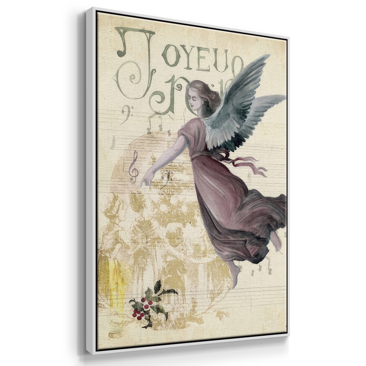Christmas Greetings Collection B - Framed Gallery Wrapped Holiday Canvas - 25 x 37 - White Frame