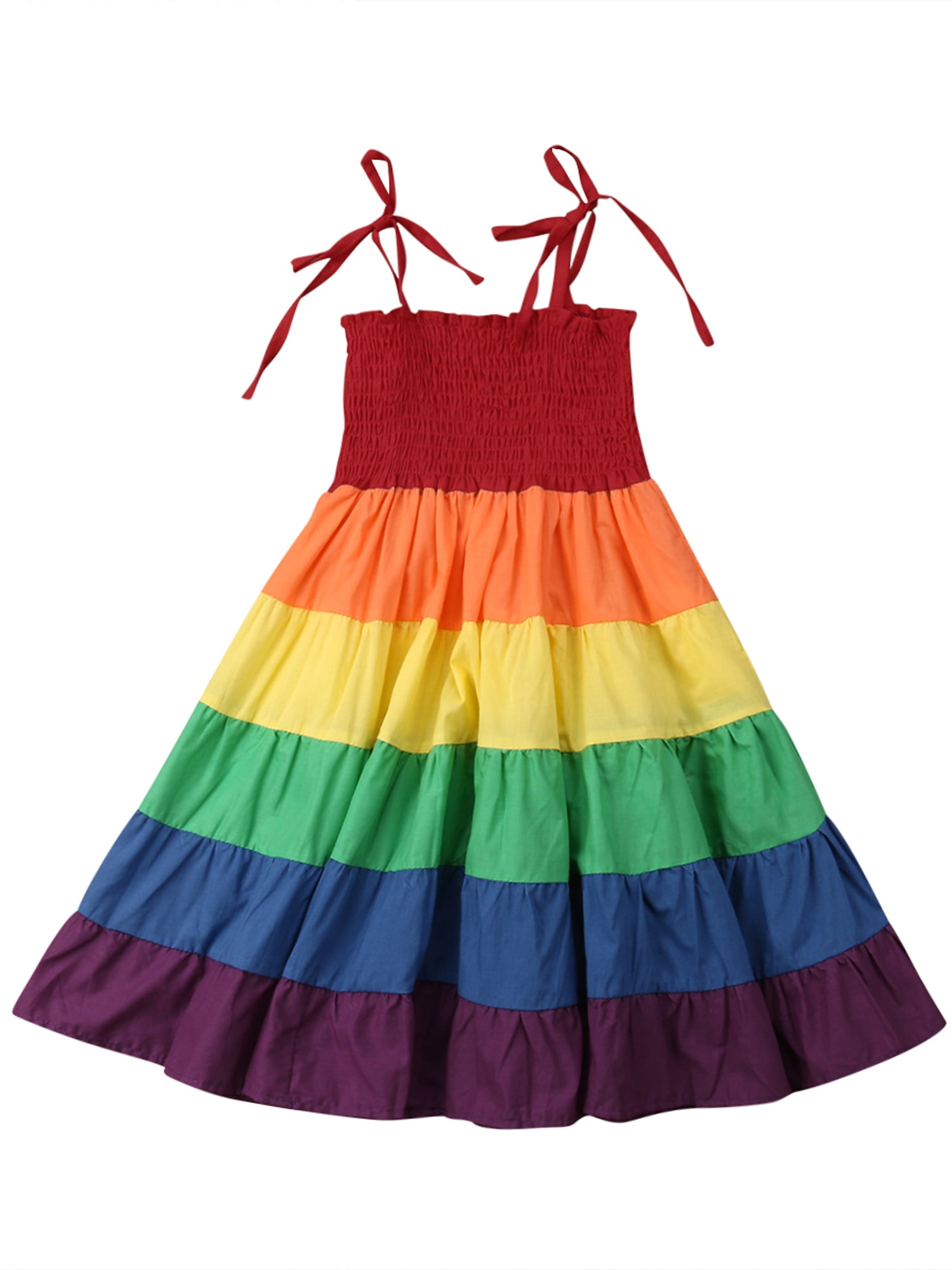 Baby Girls Sundress,Toddler Baby Kids Girls Ruched Rainbow Print Tulle Princess Dresses Clothes 2-7 Years 