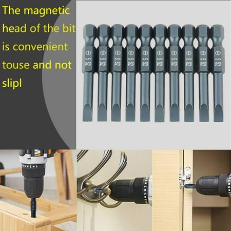 

10pcs 1/4inch Hex Shank 50mm S2 Alloy Steel Slotted Screwdriver Bits Set H6.3*50*SL5mm