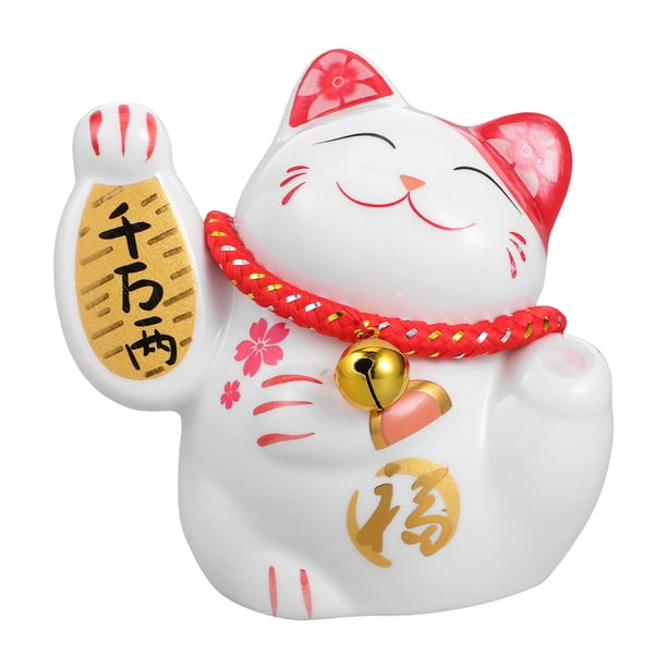 Adorable hucha de cerámica Maneki Neko, figura de gato de la suerte para decoración del hogar y ahorros, ideal como regalo para la buena suerte, color blanco