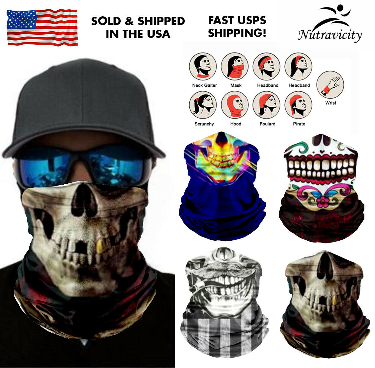 Skull Themed Face Balaclava Scarf Neck Fishing Shield Sun Gaiter Headwear Mask - image 2 of 7