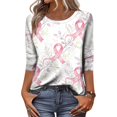 thumbnail image 4 of JULMCOMO Breast Cancer Shirts for Women Crew Neck 3/4 Sleeve Breast Cancer Awareness Casual Pink Ribbon Graphic Tees Loose Cute Print T-Shirts Light Purple 3XL, 4 of 5
