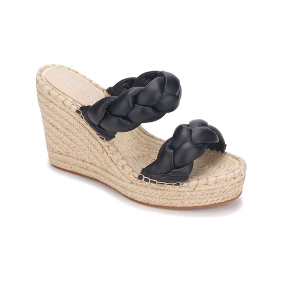 KENNETH COLE NEW YORK Womens Black 1-1/2" Platform Braided Comfort Olivia Round Toe Wedge Slip On Espadrille Shoes 7 M
