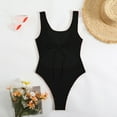 thumbnail image 6 of Women One Piece Swimsuit Solid Color Ribbed Monokini Swimwear Square Neck Low Back Tie Back Bathing Suit (S, Black), 6 of 6