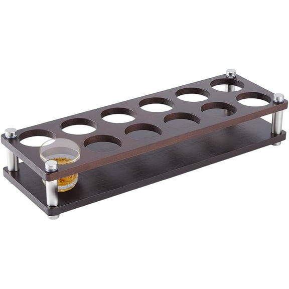 Brown 12 Hole Shot Glass Holder Wood Shot Glass Serving Tray Tequila Glasses Cup Rack Whiskey Shot Glass Base Diaplay for Party Bar Club Family Gathering Collection coconut brown