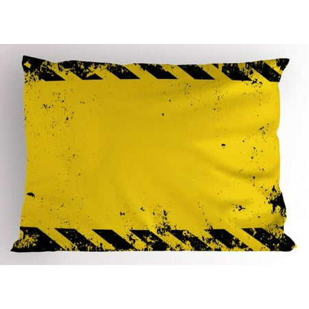 Vintage Yellow Pillow Sham Hazard Theme Caution Construction Tape Illustration with Grunge Look, Decorative Standard Queen Size Printed Pillowcase, 30 X 20 Inches, Yellow and Black, by Ambesonne