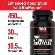 Force Factor Zinc Magnesium Aspartate, ZMA Zinc Magnesium Supplement for Testosterone, Muscle Recovery, Performance & Sleep, 60 Tablets