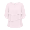 thumbnail image 6 of ClodeEU Women's Chiffon Tiered Ruffle Flared 3/4 Sleeve Blouse ,Casual Loose Fit Bohemian Top Pink,Women's Plus L, 6 of 6