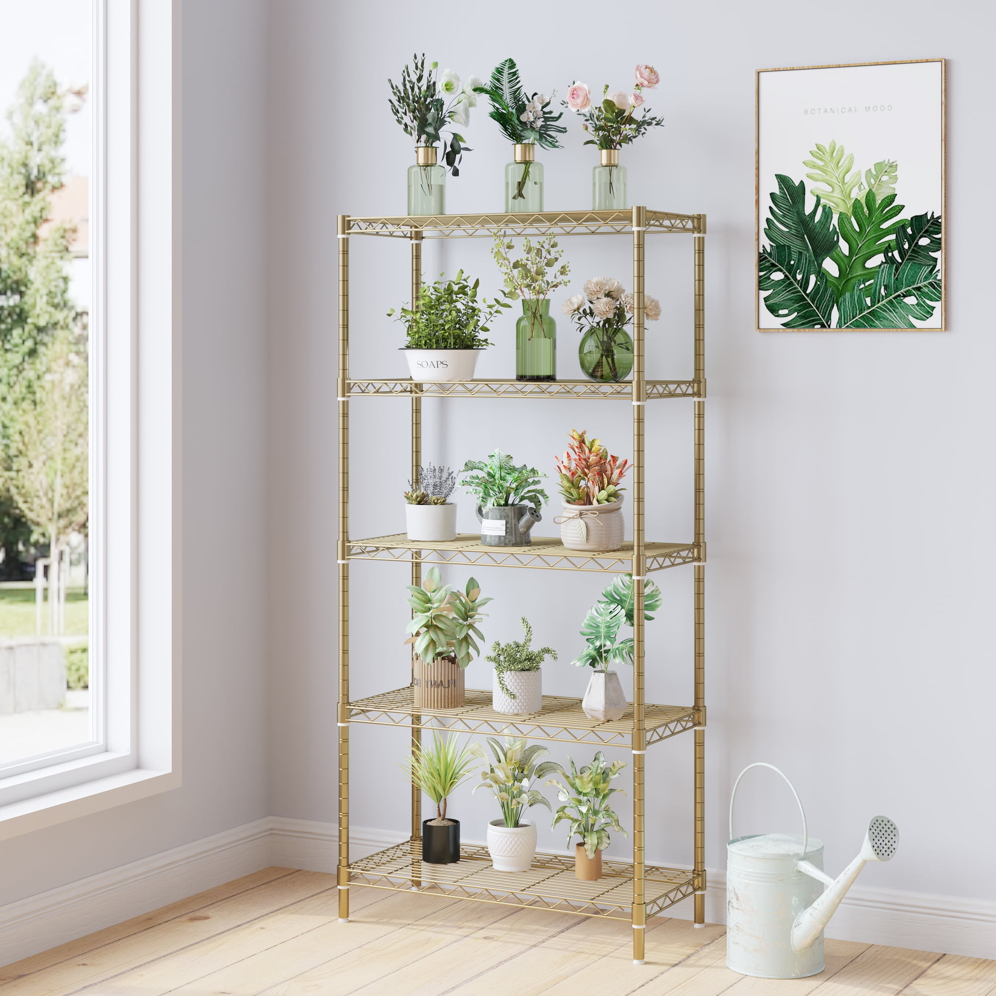 5-Tier Heavy Duty Carbon Steel Bakers Rack Adjustable Wire Shelving Unit with Leveling Feet Tool-Free Assembly Multiuse Storage Shelf for Kitchen Garage Pantry