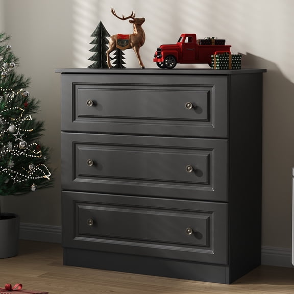 IDEALSOUL Dressers for Bedroom, 3 Drawer Dresser, Black Dresser with Large Storage Space for Living Room,Chest of Drawers for Bedroom