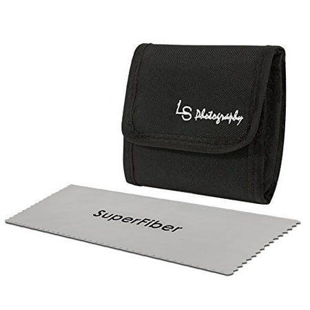 Soft Lens Pouch Case Loadstone Studio 3 Pocket Camera Lens Filter Case Carry Pouch for Round Circular or Square Filters and Gray SuperFiber Lens Cleaning Cloth, WMLS3700 ()