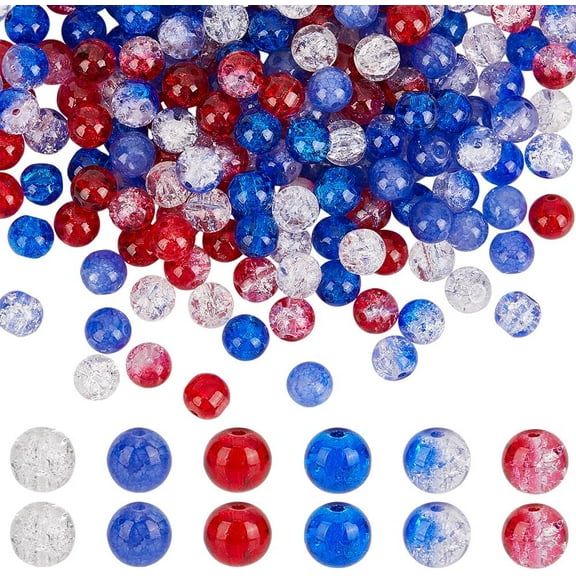 240pcs Red White Blue Glass Beads 6 Colors Patriotic Beads 8mm Round Glass Beads Crackle Loose Beads for Beaded Baseball Necklace Bracelet DIY Jewelry Crafts Making DIY