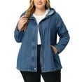 thumbnail image 1 of Chaquetas de mezclilla utilitarias con capucha y cordón para mujeres de tallas grandes Agnes Orinda con bolsillos 1X Azul, 1 of 7