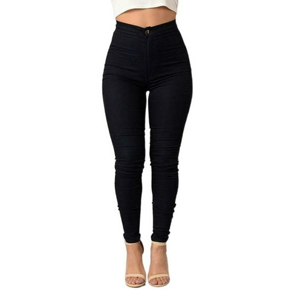 Womens Denim Skinny Pants Ladies High Waist Stretch Jeggings Slim Pencil Trousers