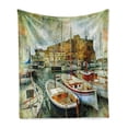 thumbnail image 1 of Marine Soft Flannel Fleece Throw Blanket, Naples Small Boats at Historical Italian Coast Heritage Castle Nautical Artwork, Cozy Plush for Indoor and Outdoor Use, 60" x 80", Multicolor, by Ambesonne, 1 of 6