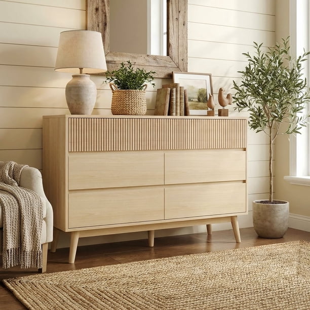 design dresser 6 Drawers Dresser for Bedroom, 53.9" Wide Dressers with LED Lights and Charging Station, Curved Profile Design, Black