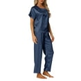 thumbnail image 4 of Conjunto de pijamas de satén para mujeres INSPIRE CHIC, atuendos de verano, camisetas de manga corta con pantalones, conjuntos de lounge de seda S azul, 4 of 6