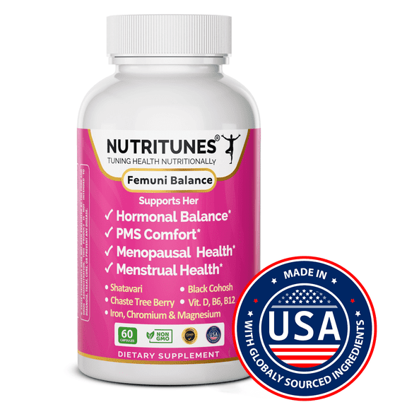 NutriTunes Femuni Balance Hormone Balance & Menopause Supplement for Women with Black Cohosh, Vitex & Shatavari, 60 Capsules