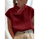 thumbnail image 3 of Blusa de algodón para mujer, cuello alto, abotonado lateral, manga corta, tallas grandes, moda Irfora Blusa de mujer, 3 of 7