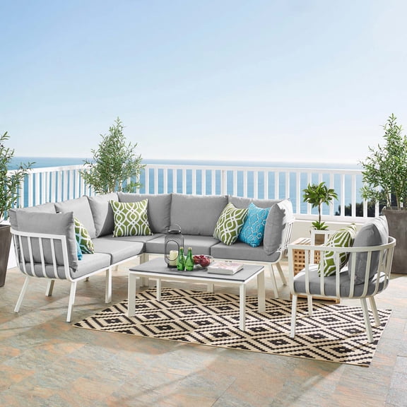 Modway Riverside 7 Piece Outdoor Patio Aluminum Set in White Gray