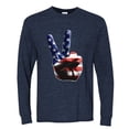 thumbnail image 2 of Wild Bobby, American Flag Peace Sign Hand Pop Culture Mens Long Sleeve Shirt, Vintage Heather Navy, Large, 2 of 3