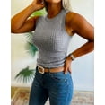 thumbnail image 5 of ChicMe Rhinestone Tank Tops For Women Solid Color Ribbed Crew Neck Sleeveless Basic Vest Slim Fit Party Y2K Womens Sparkly Top Gray-L, 5 of 9