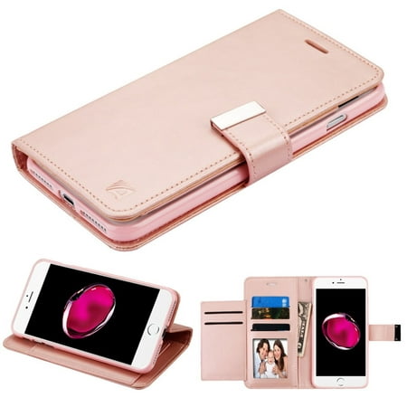 Insten Stand Book-Style Leather [Card Holder Slot] Wallet Pouch Case Cover For Apple iPhone 8 Plus / iPhone 7 Plus - Rose Gold