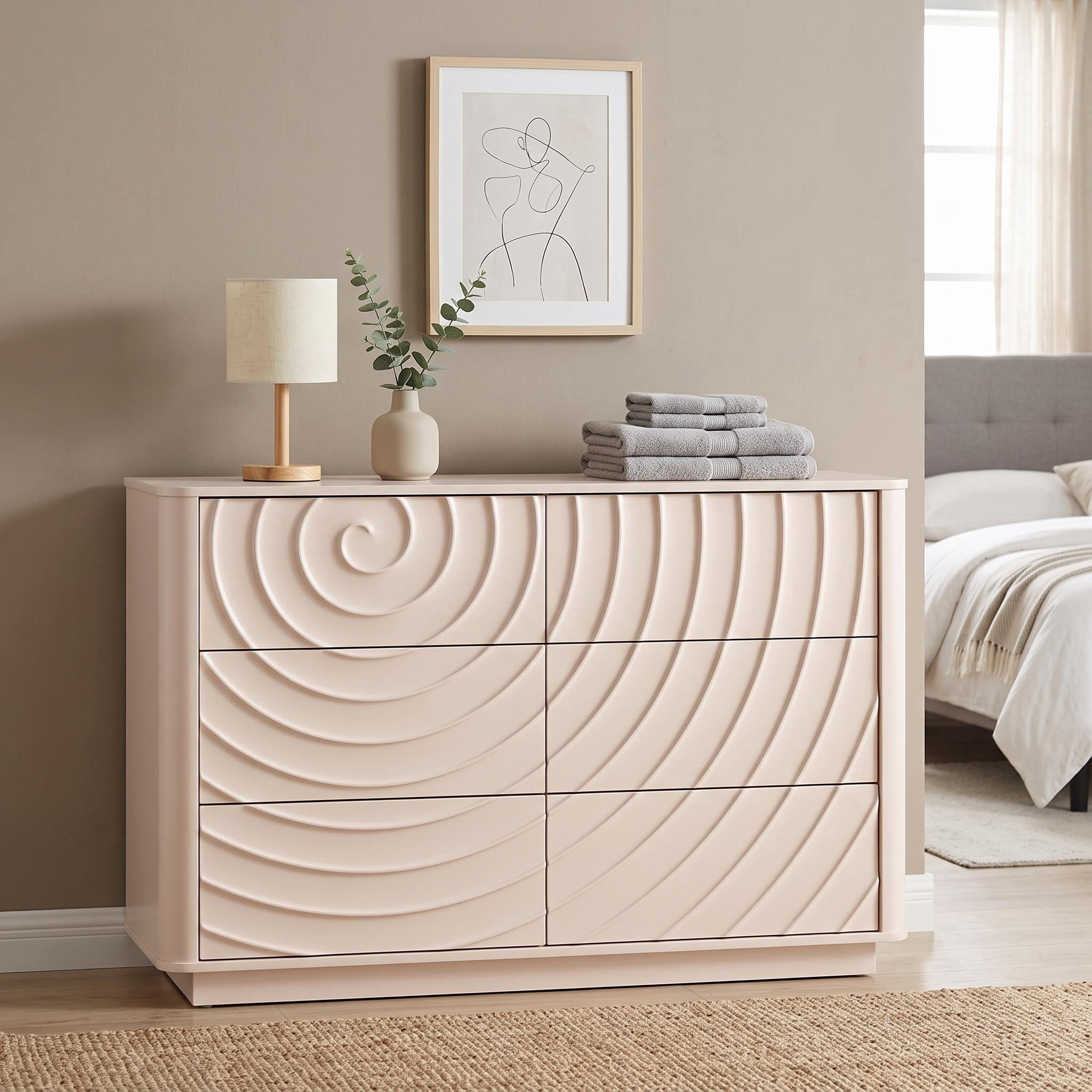 Homy Casa 46.5" Modern 6 Drawer Wood Dresser Storage Cabinet for Bedroom Off White