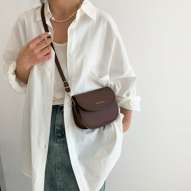 Bolsos cruzados para mujer, bolso de mano a la moda con solapa de cuero PU, bolso para mujer (café) Ndcxsfigh Para Estrenar