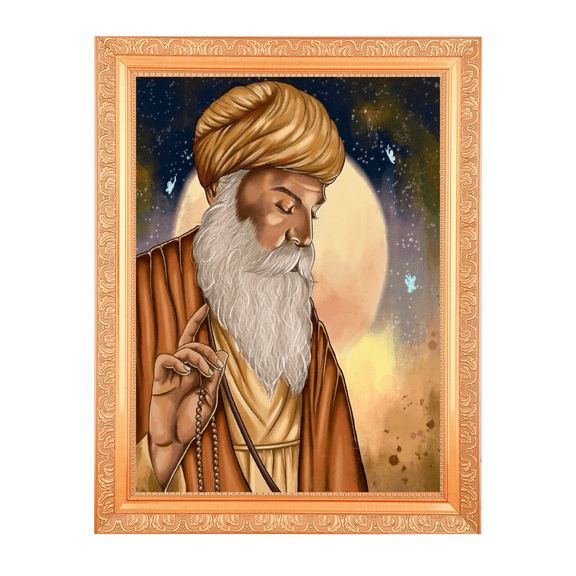 Bm Traders Guru Nanak Devji Vintage Design Digital Print Photo In Golden Artwork Frame (11 x 14 Inch)OR(27.94 X 35.56 Cm) Religious Gifting