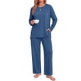thumbnail image 2 of MOSHU 2 Piece Lounge Sets for Women Side Slit Pajamas Sets Loose Long Sleeve Tops and Wide Leg Pants Casual Outfits, 2 of 12