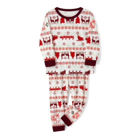 

Pudcoco Parent-Child Christmas Nightclothes Long Sleeve Christmas Tree Elk Print Tops Trousers Romper