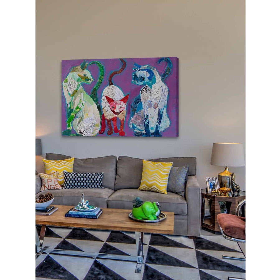 "Trois Chats" Painting Print on Wrapped Canvas