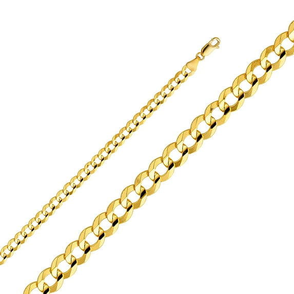Ioka - 14K Yellow Solid Gold 5.7mm Cuban Chain Necklace with Lobster Clasp - 26"