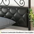 thumbnail image 4 of Yoneston Twin Size Metal Platform Bed Frame with Faux Leather Upholstered Headboard for Kids Teens Bedroom Furniture, Black, 4 of 9