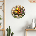 thumbnail image 5 of 2D Flat 1pc 10Inch Wooden Silent Quartz Wall Clock with Large Yellow Brown Floral face, Green Hands Black Arabic Numerals - Rustic Farmhouse Round Clock for Home, Office, - Easy-to-Read, 5 of 7