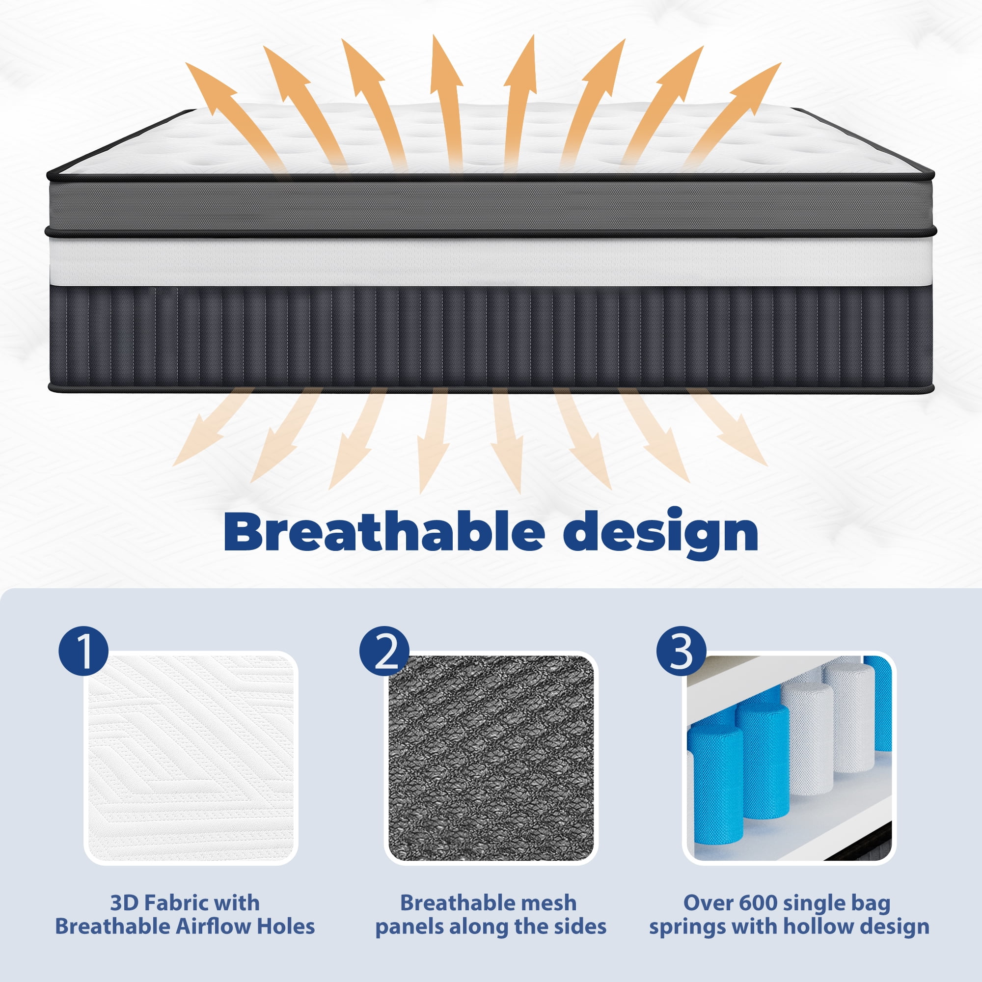 Memory Foam Mattress, 14" Innerspring Hybrid Mattress, Multiple Size-King