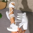 thumbnail image 5 of Dakaela Women's Platform Strappy Heels Open Toe Ankle Strap Chunky Heel Dress Sandals Bridal Wedding Party Shoes for Evening Prom Size 6-10 White, 5 of 8
