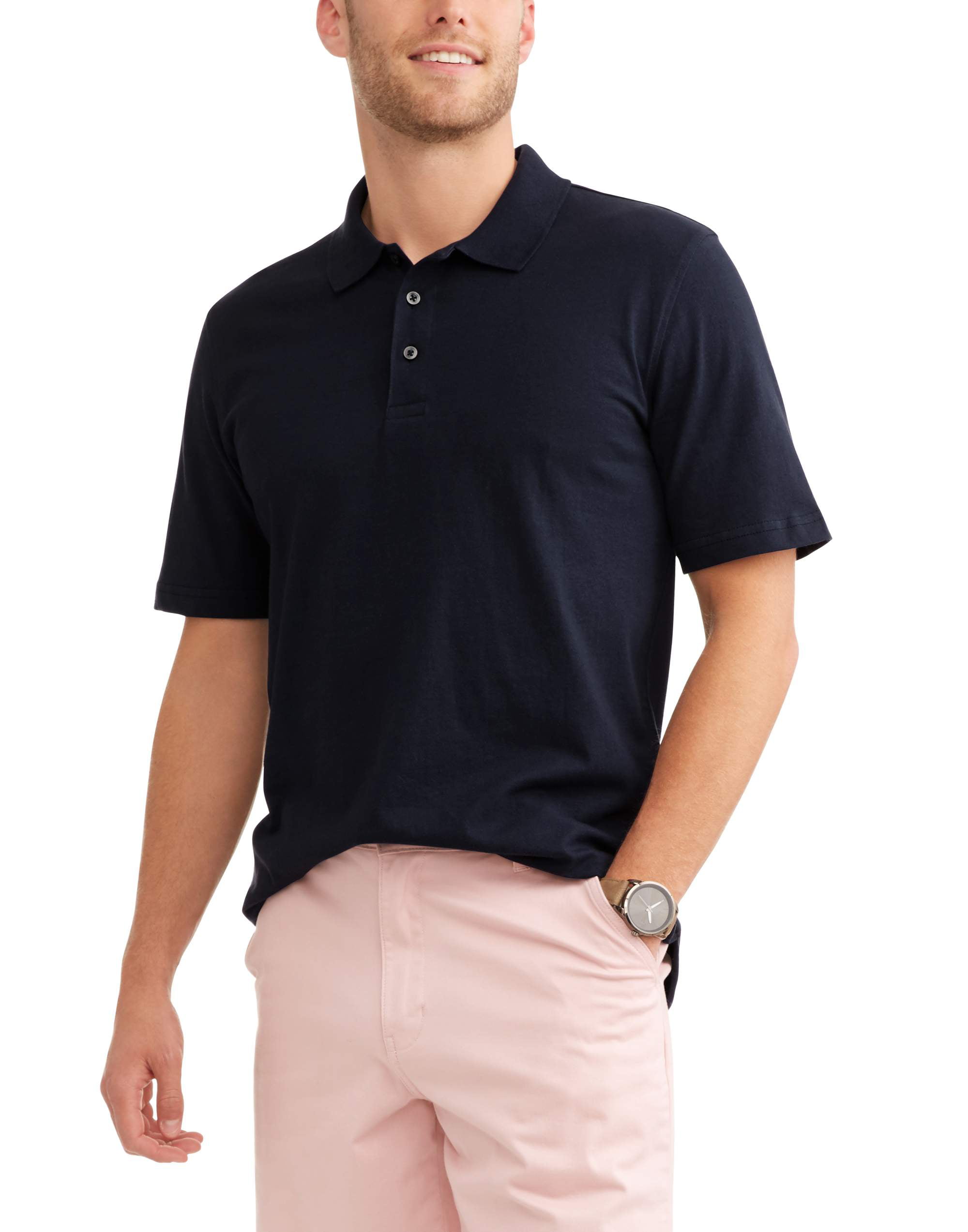Men's Short Sleeve Solid Jersey Polo, Up To 5Xl - Walmart.com