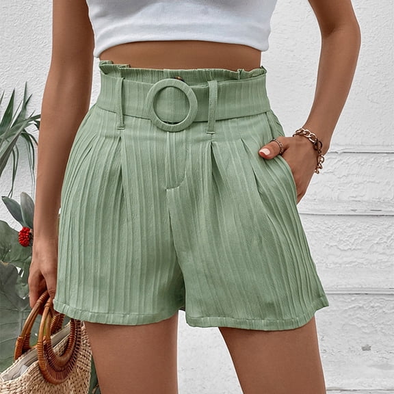 Vedolay Womens Shorts for Summer Womens 2023 Black Stretchy High Waisted Shorts Leather Paper Bag Shorts with Pockets,Green L