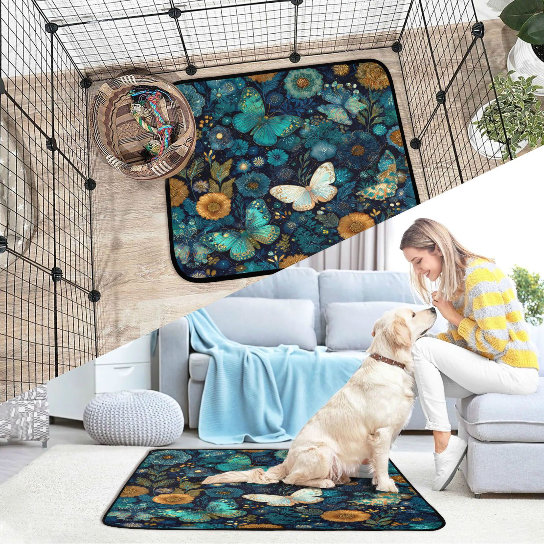Qxltty Peacock Butterfly Cat litter Pads Pet Set of 3 Diaper Mats Center Anti-leakage Layer Absorbent Soft and Comfortable